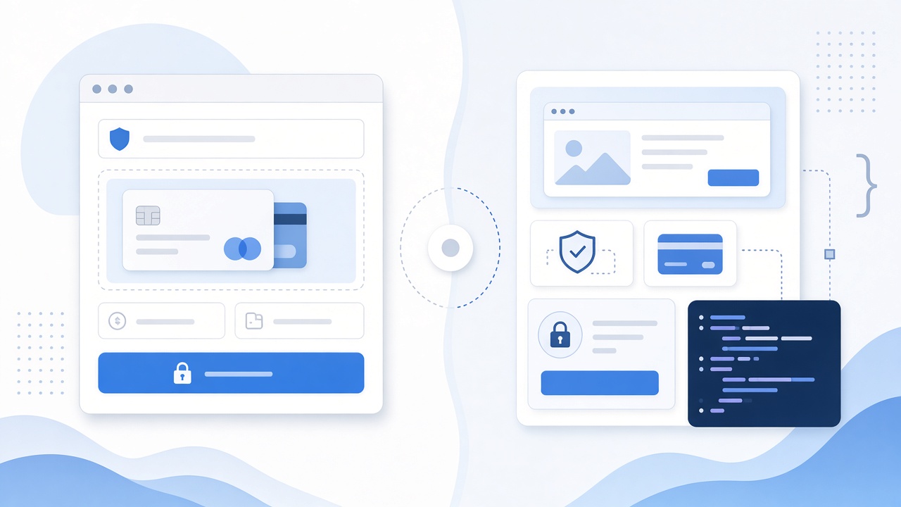 Comparison of a simple hosted checkout payment form versus a merchant page with integrated scripts